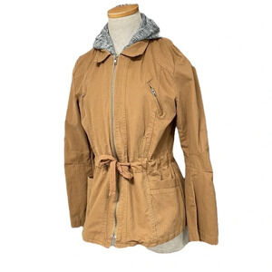 LOVE TREE Utility Jacket Coat Hood Brown Size Medium M